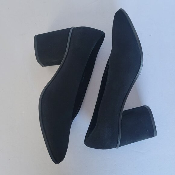 COS Black Suede Pointy Toe Chunky Block Heel Career Slip-On V-Cut Pumps. Size 8 - Picture 3 of 11